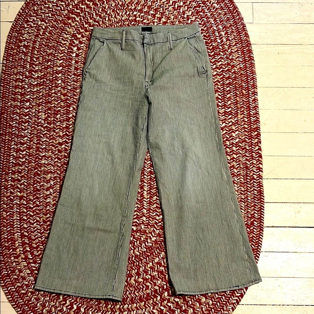 MOTHER Navy and White Railroad Striped Pants